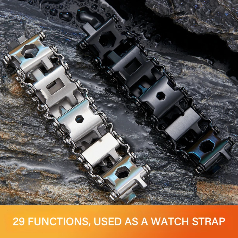 Multifunctional Bracelet Stainless Steel Men\'s Outdoor Tool Bracelet 29 in 1 Bracelet European and American Couple Watch Strap