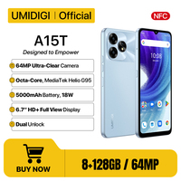 UMIDIGI A15T Smartphone Android 13 MTK Helio G95 Octa-Core Ultra-Slim 6.7’’ HD+ 8+8GB 128GB 64MP 5000mAh Battery Hotkey NFC AGPS