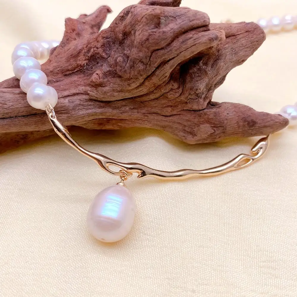Yygemgold connecteur plaqué 7-8mm perles blanches de culture ras de cou femmes perlées couches simples colliers bijoux cadeaux