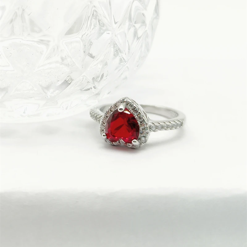 CC Red Heart Ring Silver Color Love Fashion Jewelry Cubic Zirconia Wedding Bridal Engagement Accessories for Women CC829 image 2