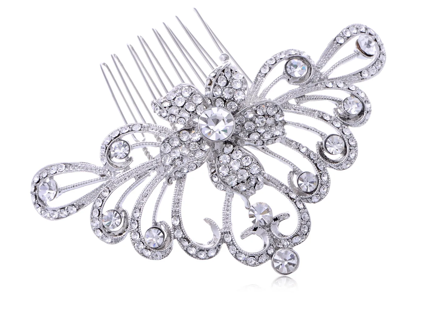 

Silvery Tone Crystal Rhinestone Floral Filigree Bridal Hair Comb