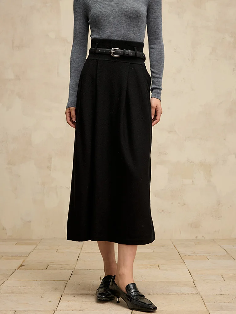 SuyaDream, Women Long Skirt, 32.4%Sheep Wool, High Waisted ,Solid Knitted Chic Skirts, 2024 Autumn Winter Warm Under Dress