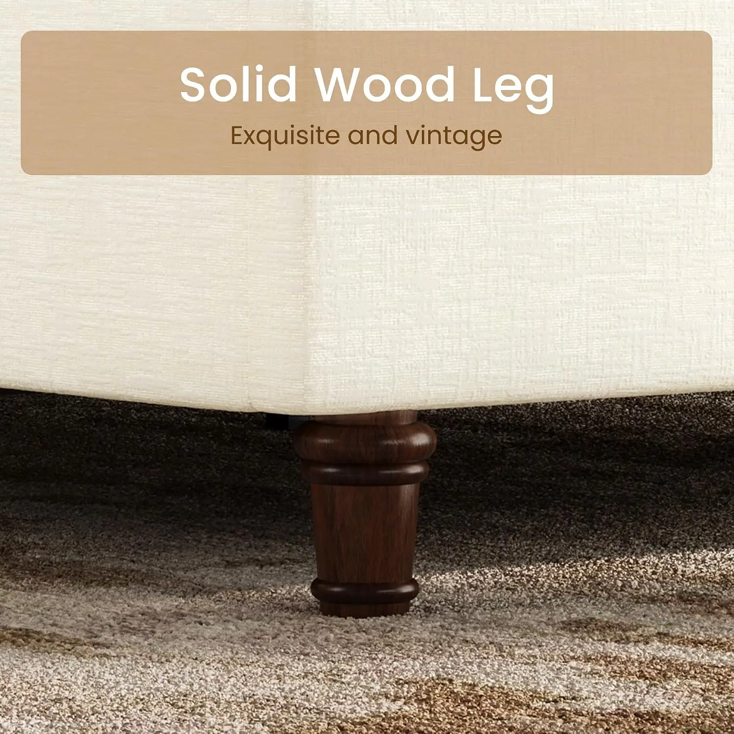 Bed Frame with Retro Wooden Legs, Soft White, Customized image 6