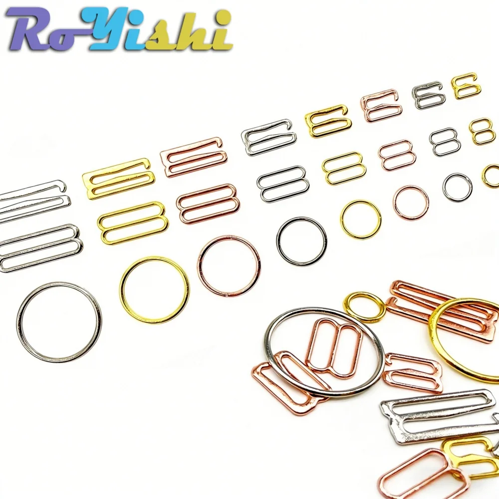 100-1000Pcs RoYishi 6mm-25mm Metal Bra Strap Adjuster Buckle Set Sliders Rings Clips For Lingerie Sewing DIY