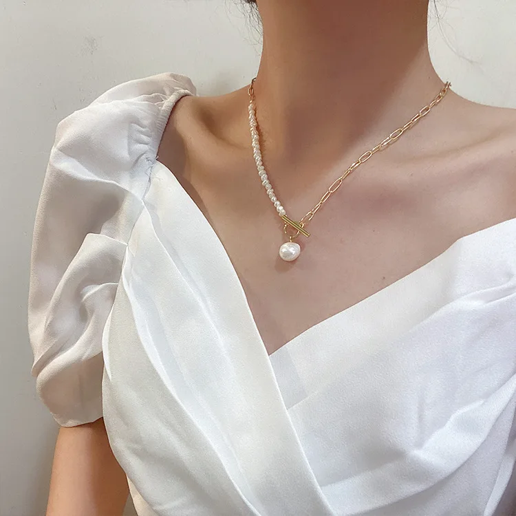 100 % natürliche barocke Süßwasserperle, 14 Karat Gold gefüllt, weibliche Asymmetrie-Ketten, Halskette für Frauen, Valentinstagsgeschenke – Detail 4