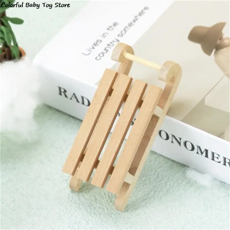 1:12 Dollhouse Miniature Wooden Sleigh Sled Christmas Scene Decor Play House Toy DIY Coloring Sled Kids Toys Gift