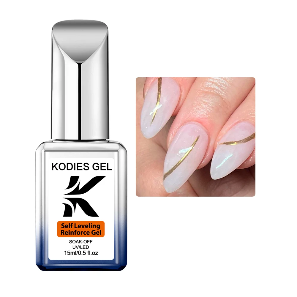 Kodies gel auto nivelamento reforçar gel unha polonês 15ml forte melhorar unhas finas semi permanente uv reforço vernizes em gel