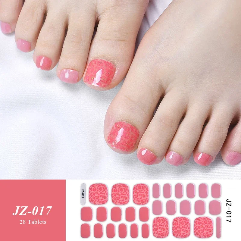 28 Punten Teen Semi-Geharde Gel Nagelsticker Voor Uv Led Lamp Voet Patch Nail Art Volledige Cover Zelfklevende Folie Stickers Nail Manicure