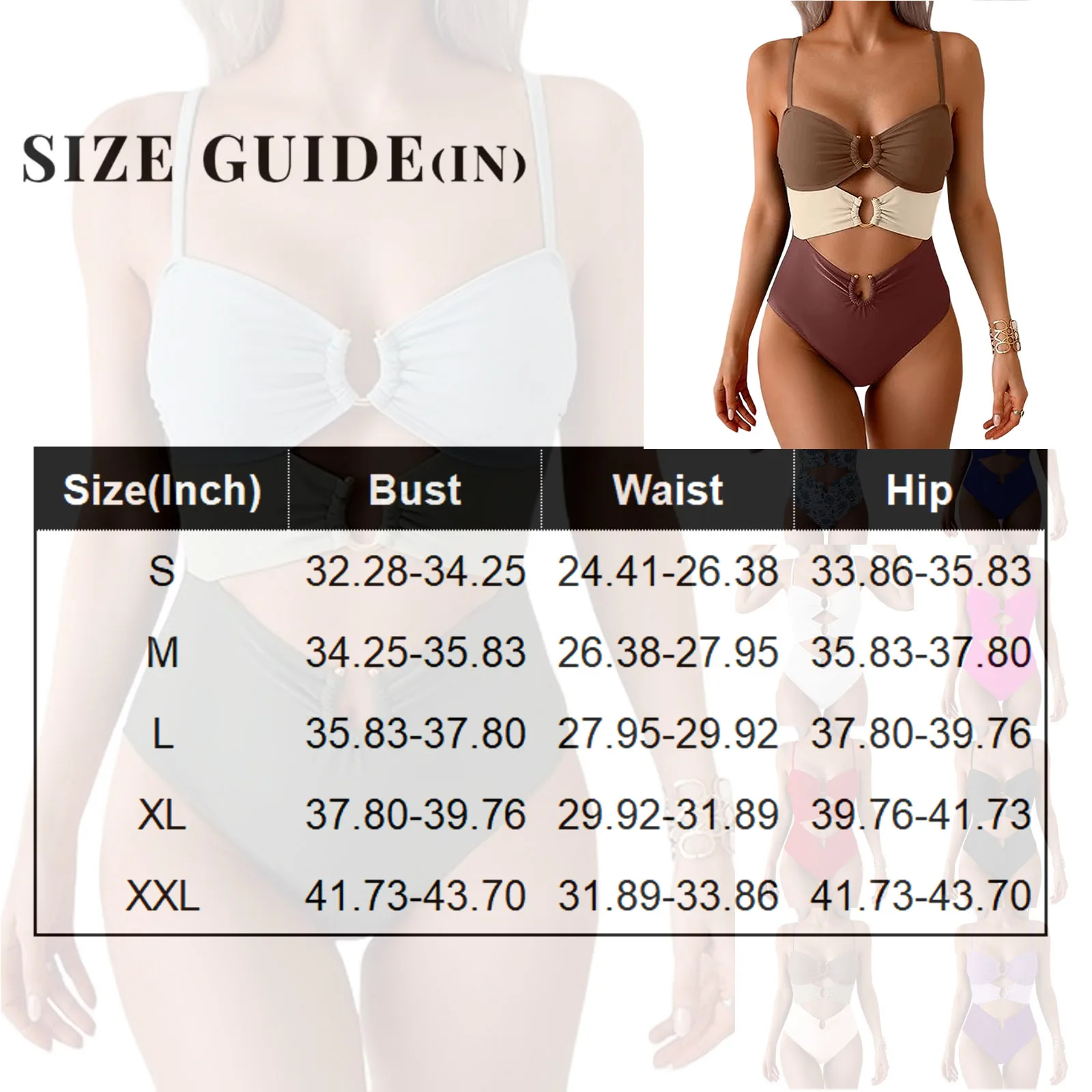 Sexy Cutout Swimsuit Solid Color Summer Spaghetti Strap Color Block Ring Detail One Piece Beach High Cut Bathing Suit view 6