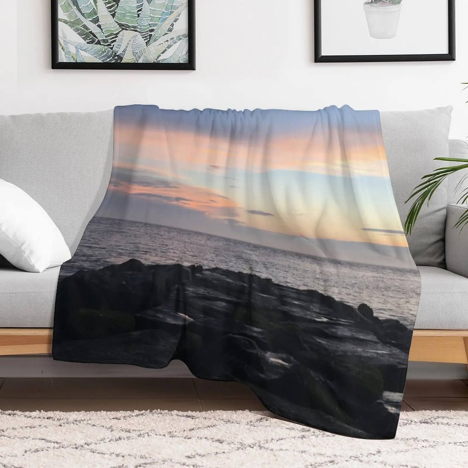 Sunset over the jetties in Cape May, NJ Throw Blanket For Decorative Sofa Retros Blankets