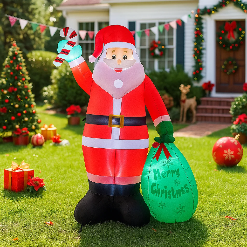2,4 M/7,8 FT Aufblasbare Santa Claus Halten Zuckerstange Lichter LED Hause Dekorationen Spielzeug Hof Weihnachten Liefert Urlaub Weihnachten decor