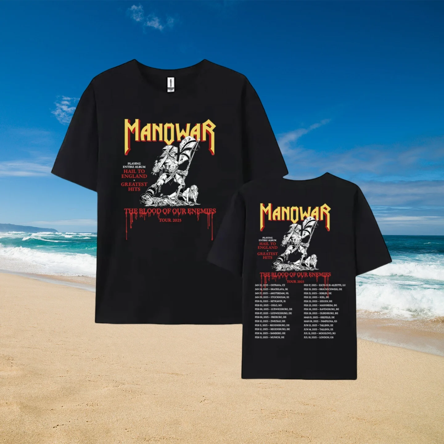 2025 Manowar الهيب هوب الفرقة طباعة بلايز الدم أعدائنا جولة تيز قصيرة الأكمام القطن تي شيرت ملابس حريمي الجرافيك قميص #1