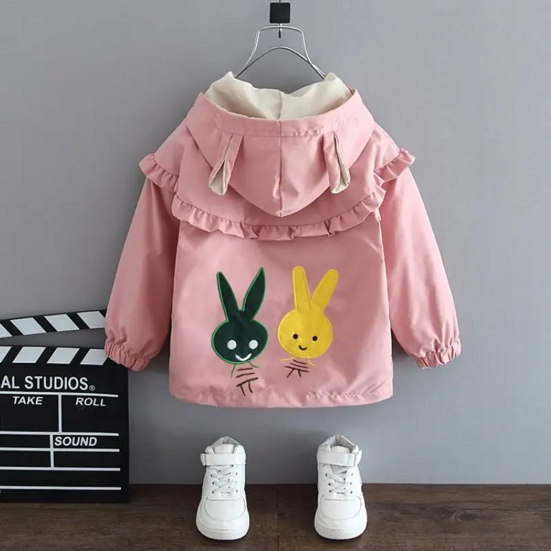 

Spring Autumn Girls Casual Jackets Hooded Outerwear Fashion Printing 2021 New Flower Windbreaker Children Clothing1- 5Years