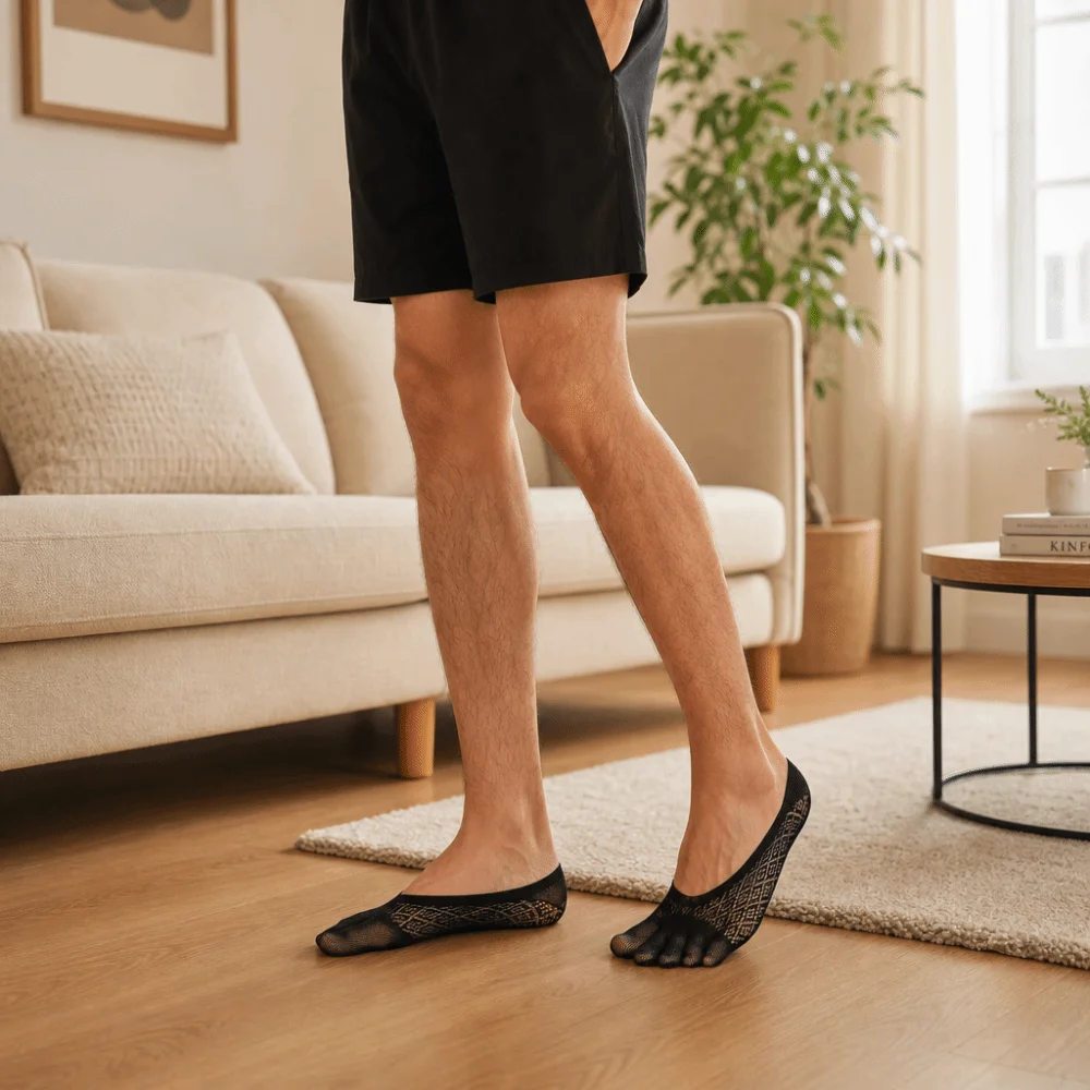 Thin Non-Slip Five Finger Socks Breathable Elastic Five Toe Socks Low Cut Mesh Grid Invisible Socks Low Cut