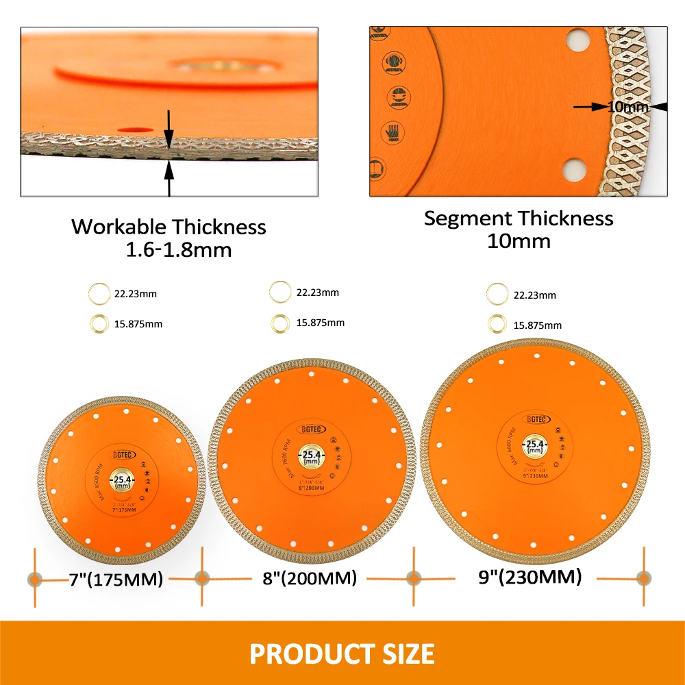 Imagem -05 - Bgtec-disco de Corte Turbo Diamond x Mesh Diâmetro 25.4 mm Lâmina de Serra Prensada a Quente Mármore de Cerâmica 1pc Diâmetro 175 mm 200 mm 230 mm 250 mm 300 mm 350 Milímetros