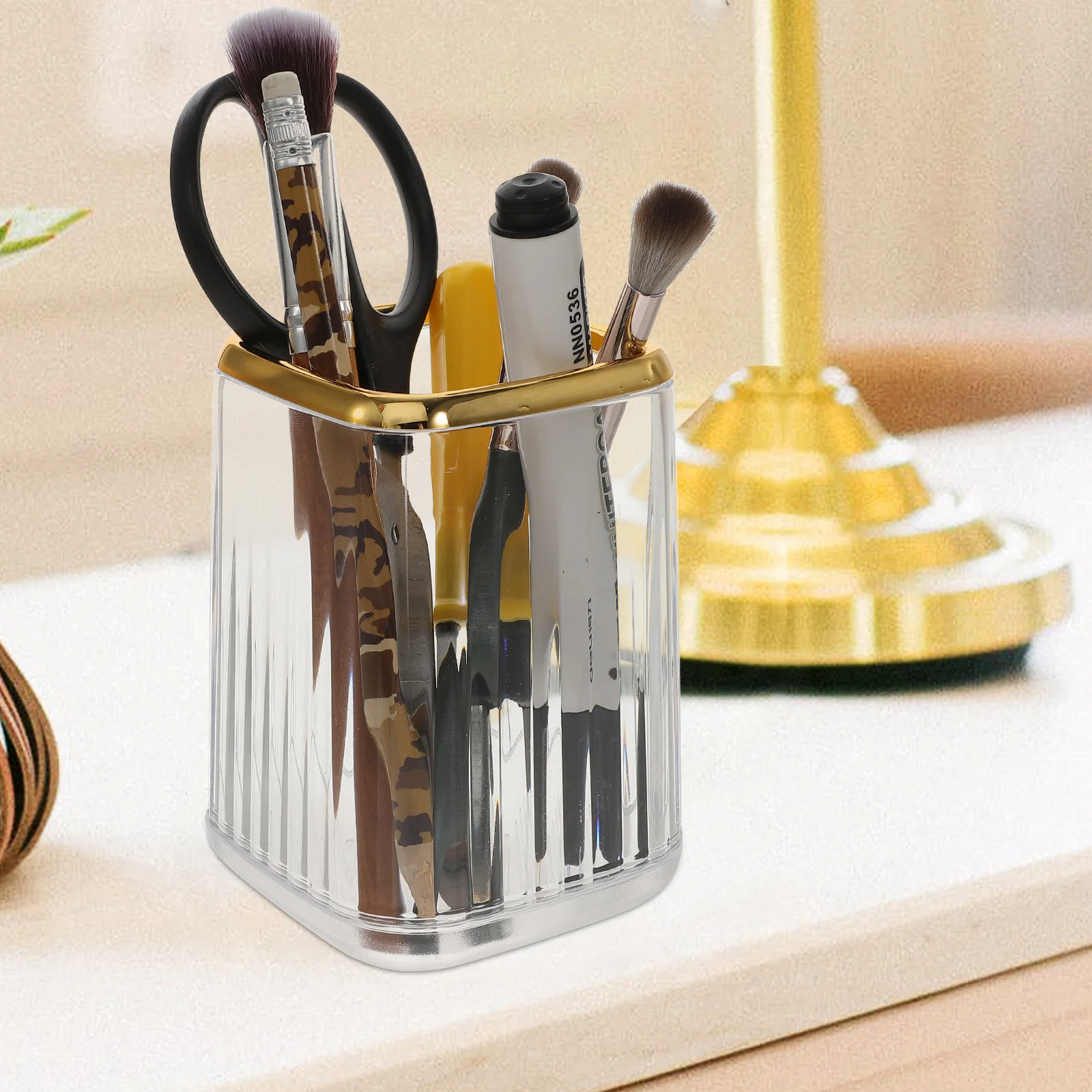 

Stylish Makeup Organizer Brush Storage Cup Desktop Pen Container Decorative Holder Home Office School Use Durable