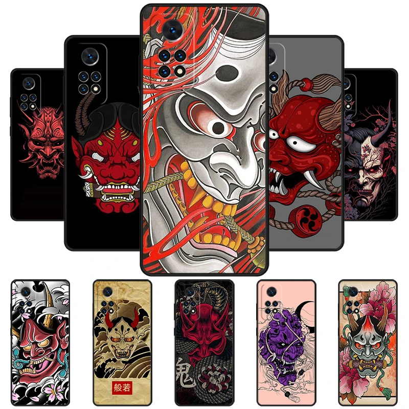 Japanese Tattoo Demon Mask Oni Hannya Samura Phone Case For Redmi Note 11 EPro 11S 10T 9S Promax 8 Pro Xiaomi 11 12X 12S Cover