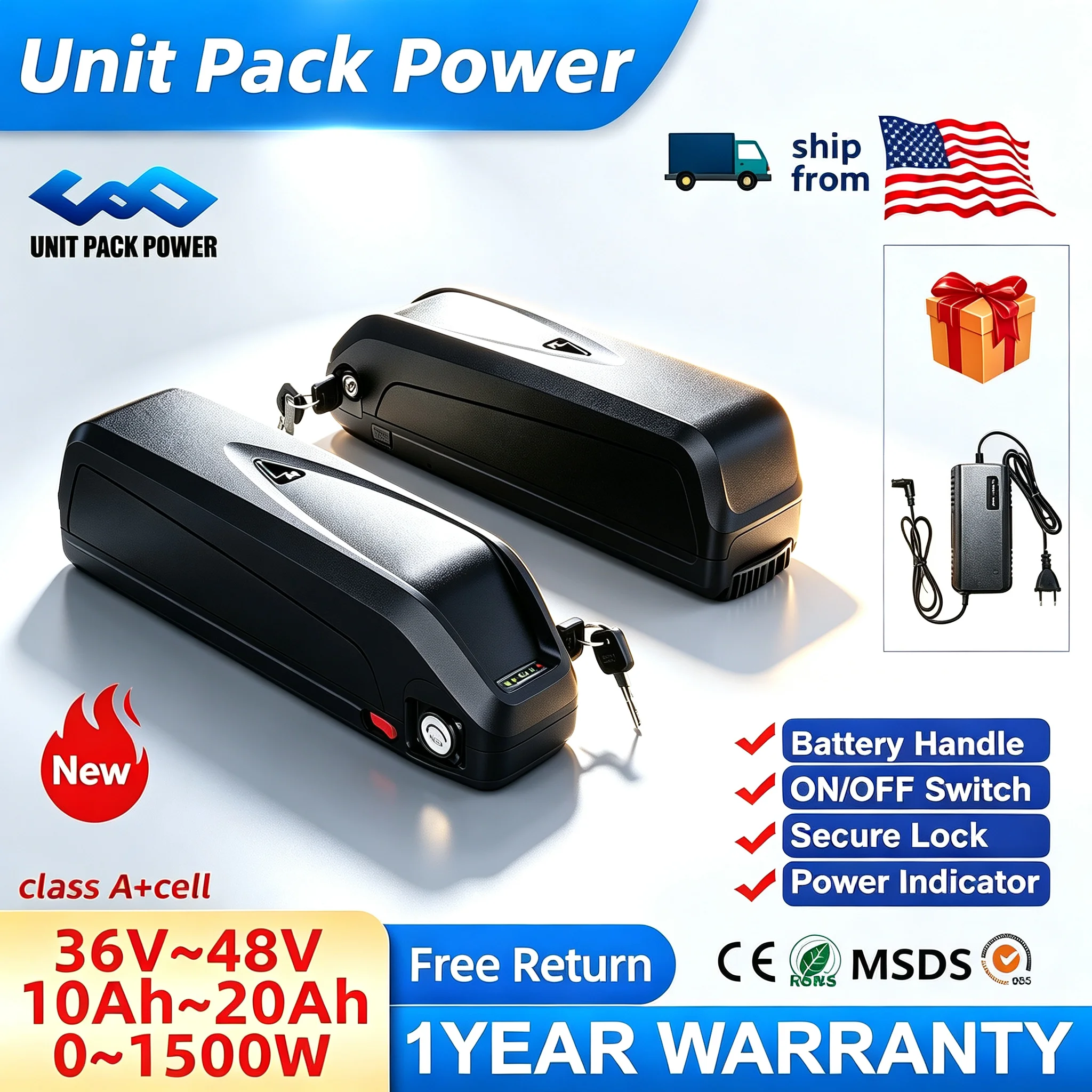 Ebike Battery 48V 20Ah Hailong - Batería de repuesto de iones de