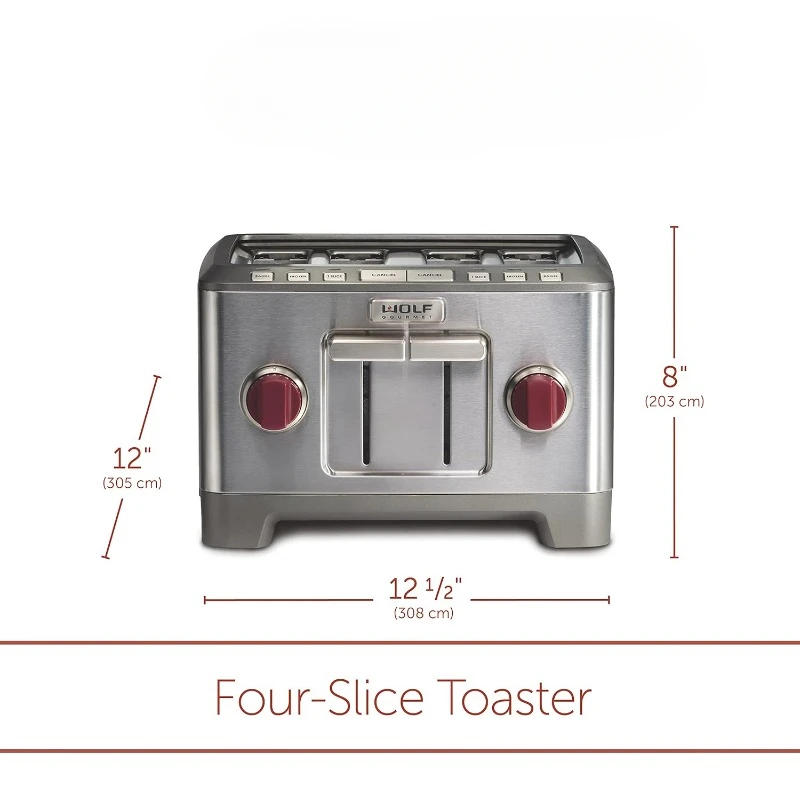 4-Slice Extra-Wide Slot Toaster with Shade Selector, Bagel and Defrost Settings, Red Knob, Stainless Steel