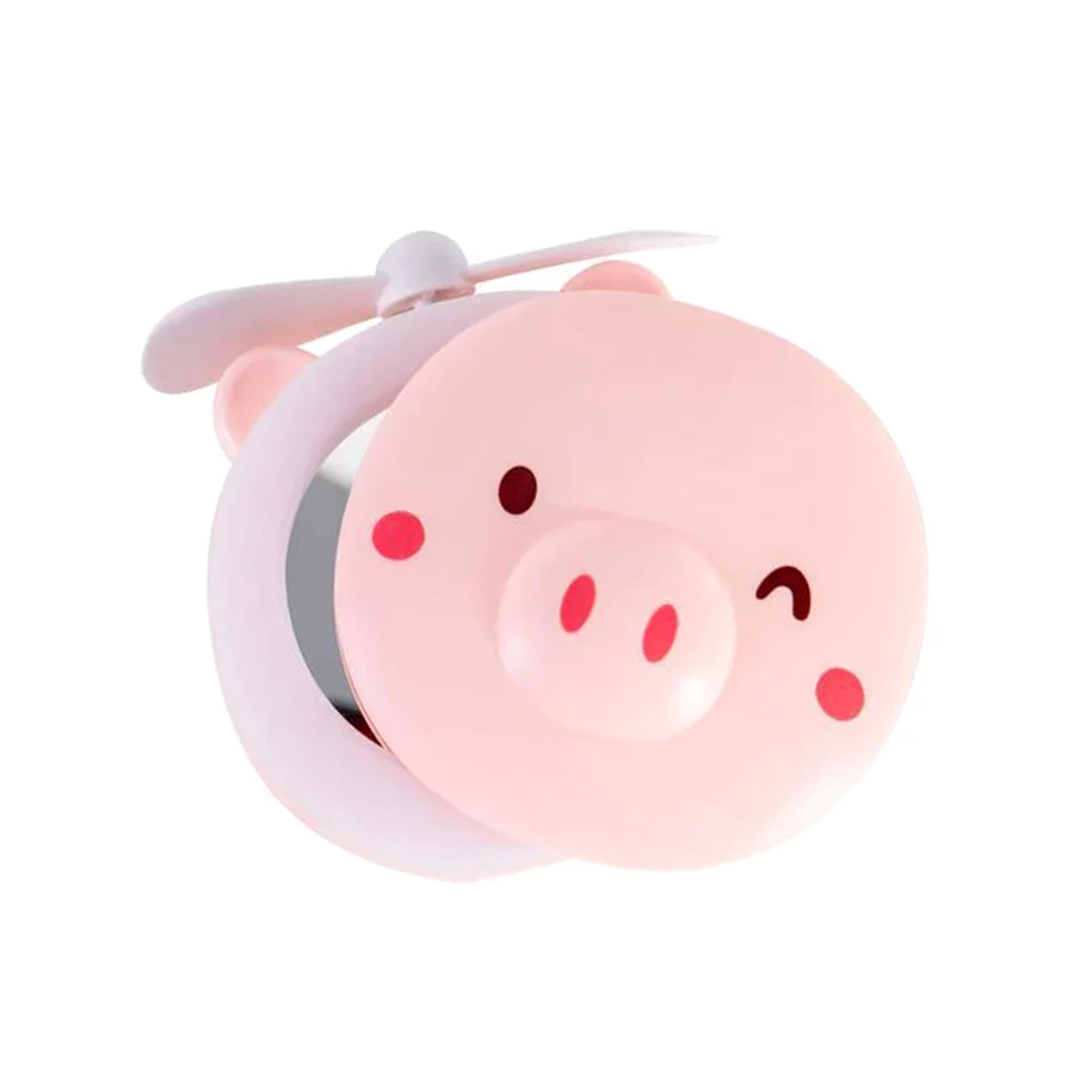 

1set Pink Beauty Pig Mini Fan USB Charging Summer Portable Foldable Desk Mirror 3 Speeds ABS Anti Skid Lightweight Makeup Tool