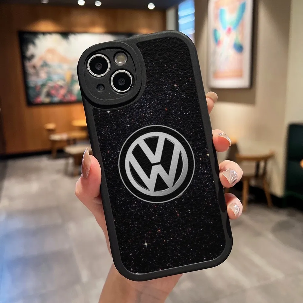 V-VolkswagenESS Car LOGO Phone Case Leather Black For IPhone 13 12 15 11 14 Pro Max Mini X Xr 8 Plus SE2020 Soft Silicone Cover