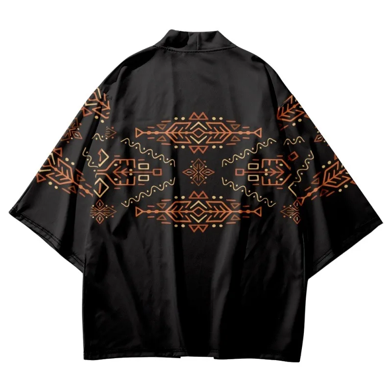 

Plus Size Fashion Streetwear Geometry Print Haori Men Women Cardigan Beach Yukata Asian Clothes Japanese Cosplay Kimono