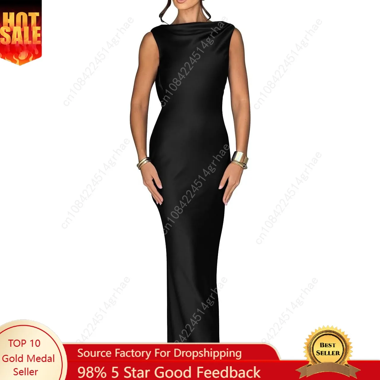 

Women's Elegant Sleeveless High Neck Tie Cocktail Wedding Party Maxi Dress