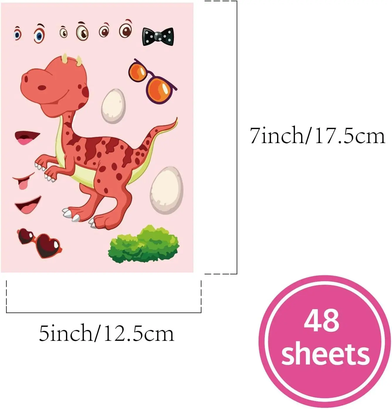 48 Sheets 8 Styles Make Your Own Dinosaur Stickers Make a Dinosaur Face Stickers Sheets Mix and Match DIY Crafts Self