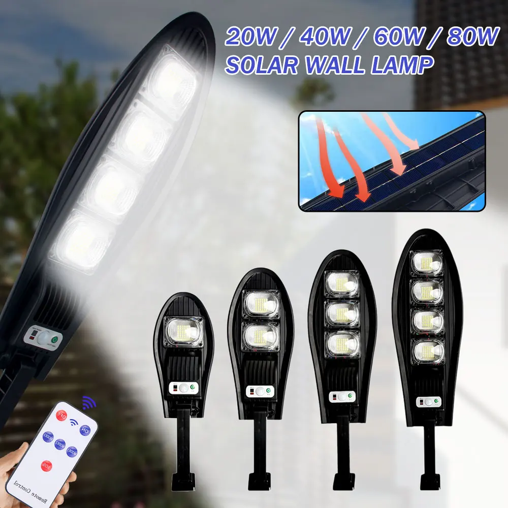 

Waterproof Solar Power Wall Light Human Body Induction Remote Control Light Landscape Walkway Garden Street Lamp 20W/40w/60w/80