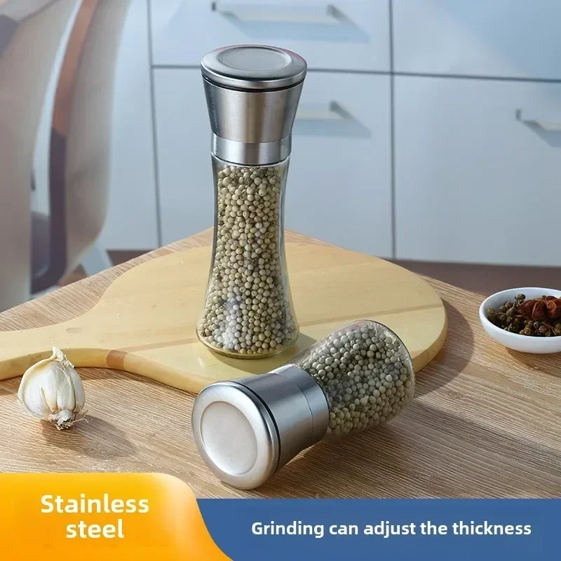 

Kitchen Manual Pepper Grinder,Dual-purpose Stainless Steel Head Salt And Pepper Bottle,Glass Seasoning Bottle