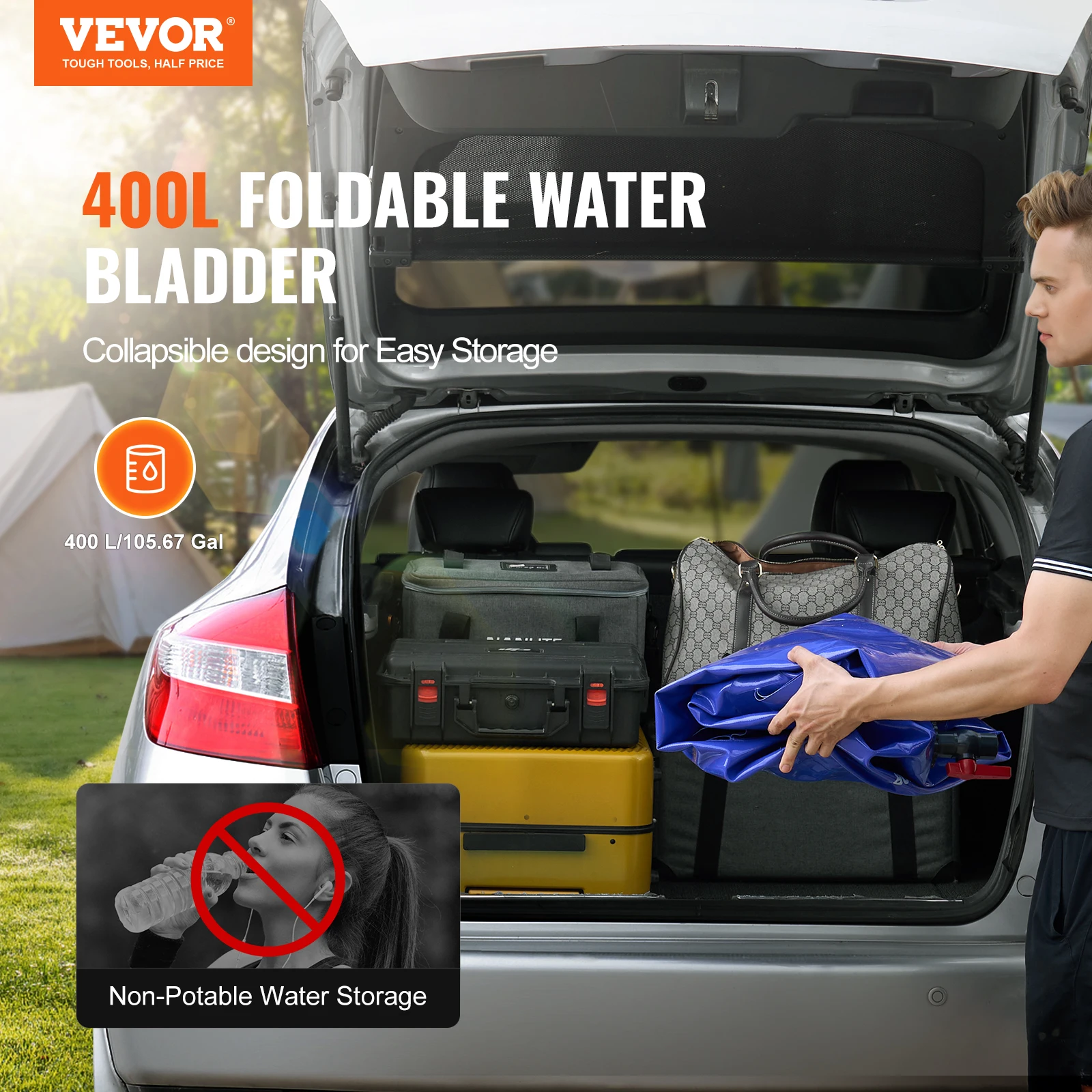 VEVOR Water Storage Bladder, PVC Collapsible Water Storage Containers, Large Capacity Soft Water Bag, Fire Prevention, Camping