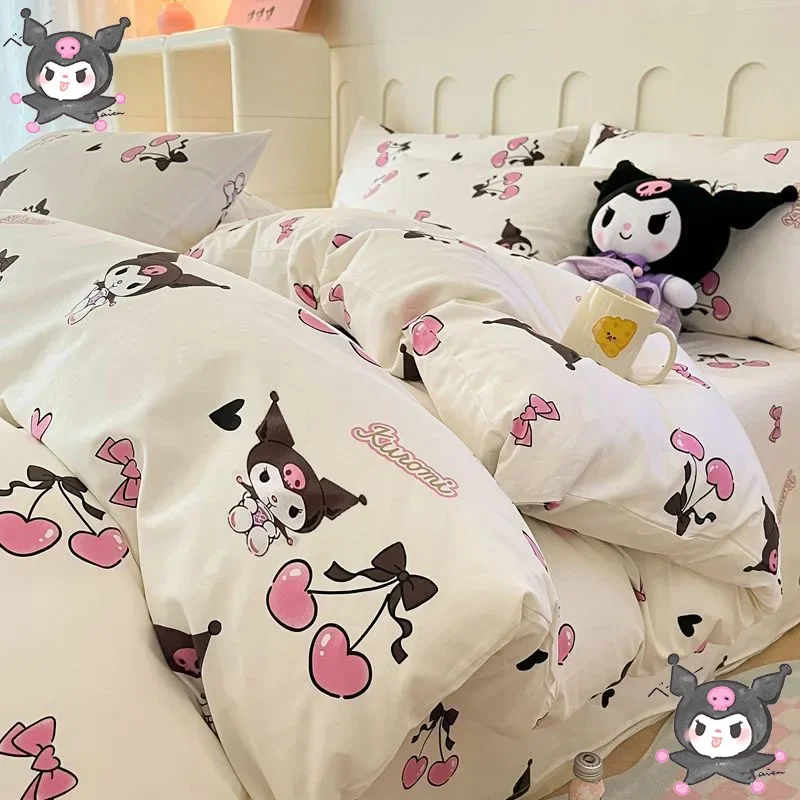 

Sanrio Kuromi Cinnamoroll Kawaii Anime Bedding Set Cute My Melody Girl Heart Decoration Four Piece Set All Cotton Birthday Gifts