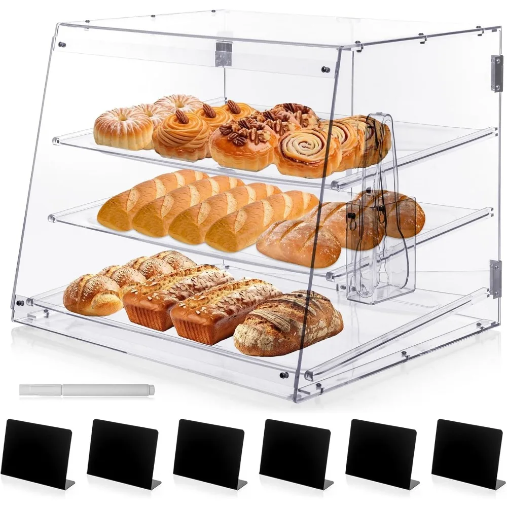 

3-Tray Bakery Display Case, Countertop for Bread Pastry Dessert Food Cookie Display, Display