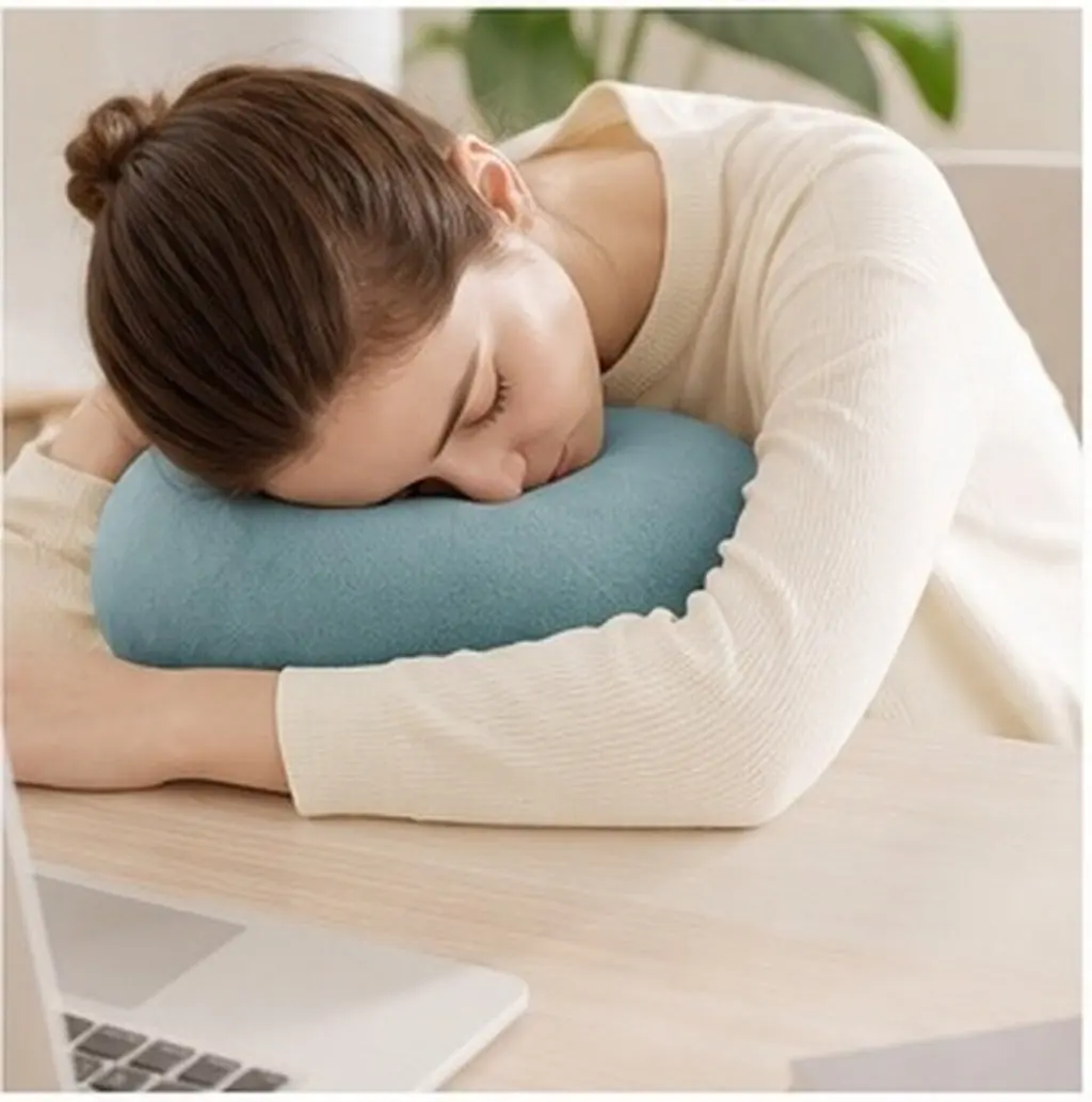 Memory Foam Nap Pillow Sea Blue Facedown Desk Dorm Office Pillow with Removable Washable Cover for Stomach Sleepers Face Down