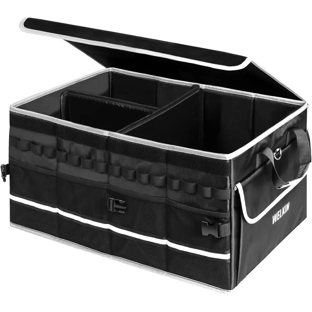 

Органайзер для багажника автомобиля с крышкой и разделителями - Прочный складной органайзер для SUV, седана, грузовика - Водонепроницаемый органайзер для перевозки грузов