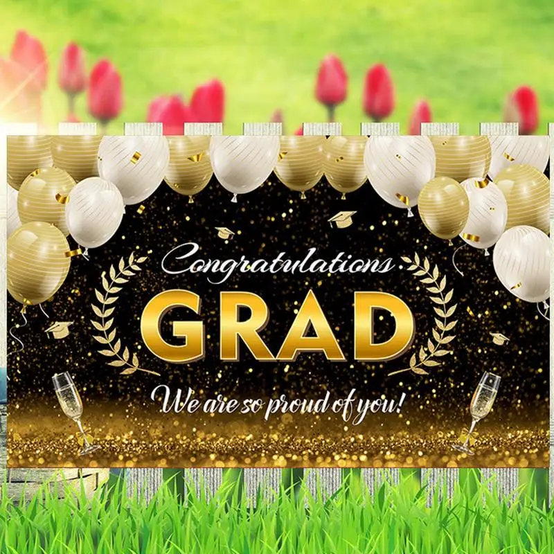 Congrats Grad Banner Waterproof Graduation Photo Backdrop Photo Booth Elegant Non-fade Congrats Grad Party Supplies 71 X 43in