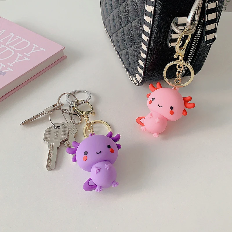 Happy Dinosaur Keychain Cute Cartoon Dinosaur Doll PVC Keyring Kawaii Pendent Car Key Chain Accessories Toy Gifts