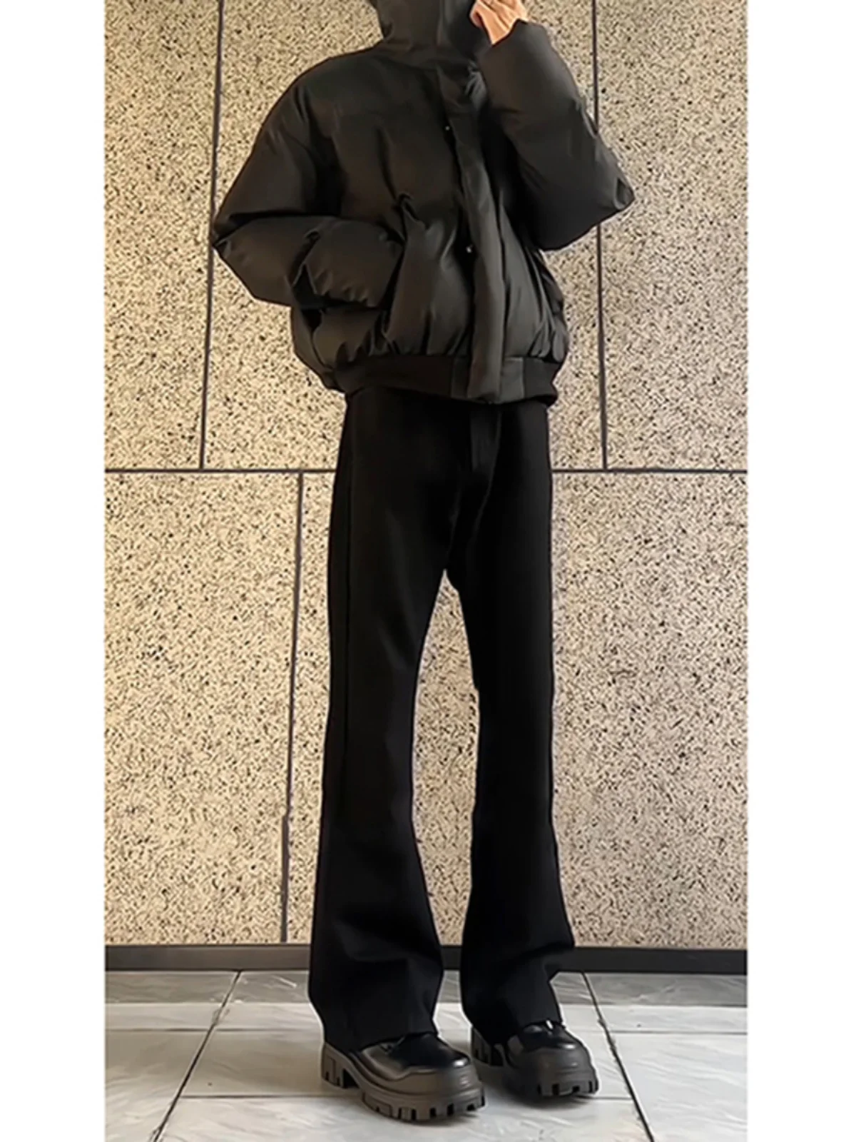 

Bla Thiened Fce Lined Bell Bot Men's Jeans High Waist Long Trousers American Sle Winter Wear for Taller Men