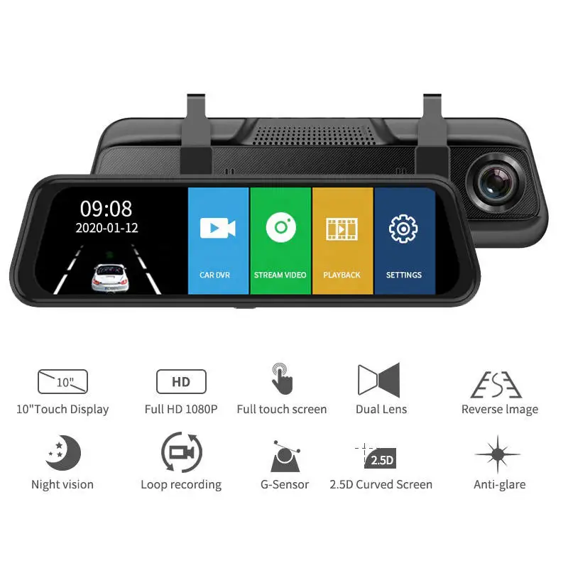 

10" touch screen dashcam dual full hd 1080p car dvr 2 channel dash cam front and rear dual 10 inch Mirror touch screen dash cam