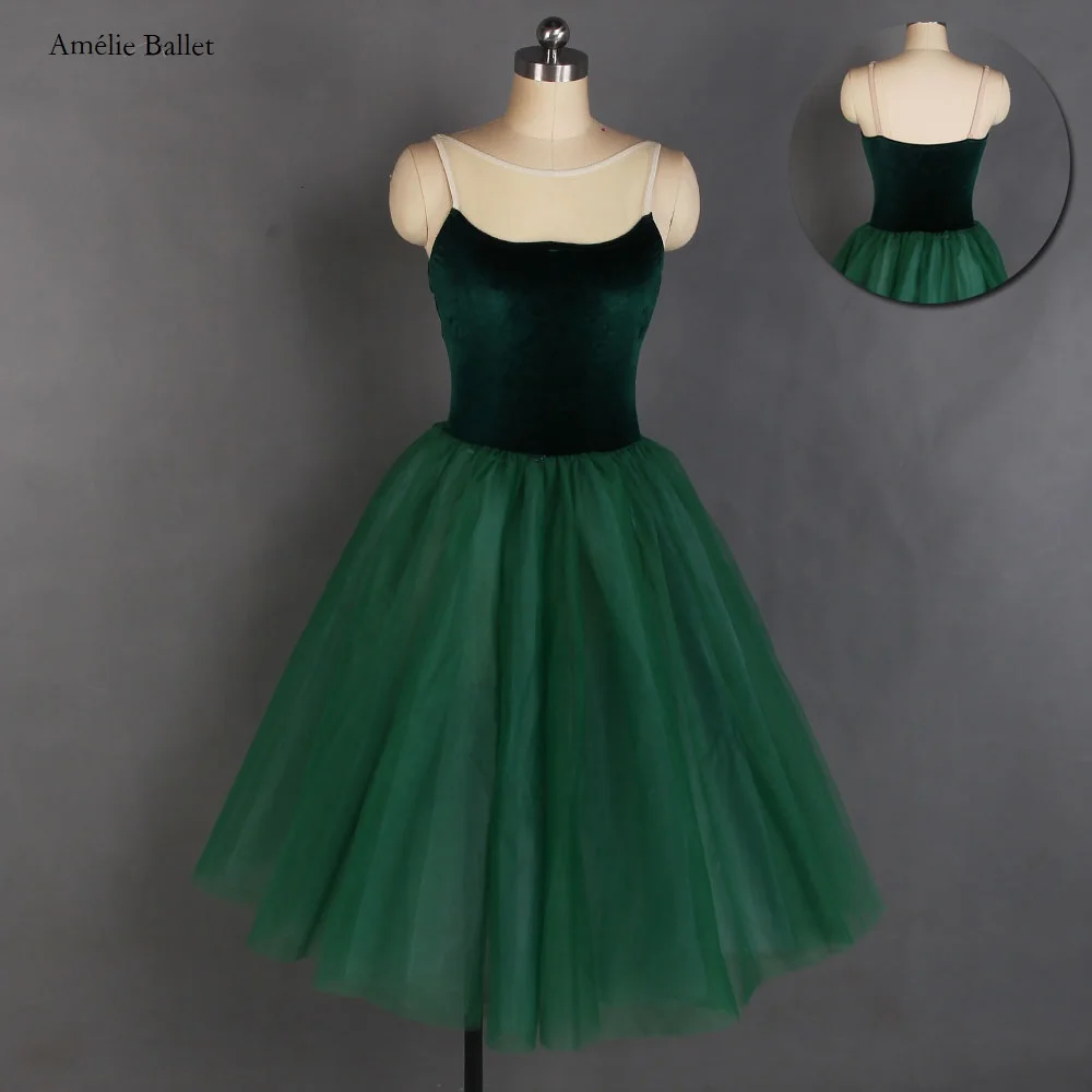 22033 Stretch Green Velvet with Nude Mesh Bodice Letoard Attached 5 Layers of Romantic Tutu Skirt  Girls&Women  Party/Solo Dress