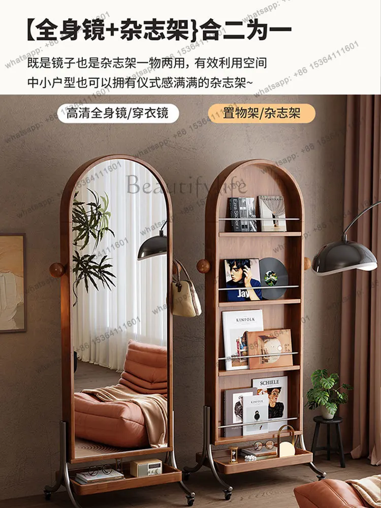 Medieval style magazine rack solid wood full body mirror floor mirror