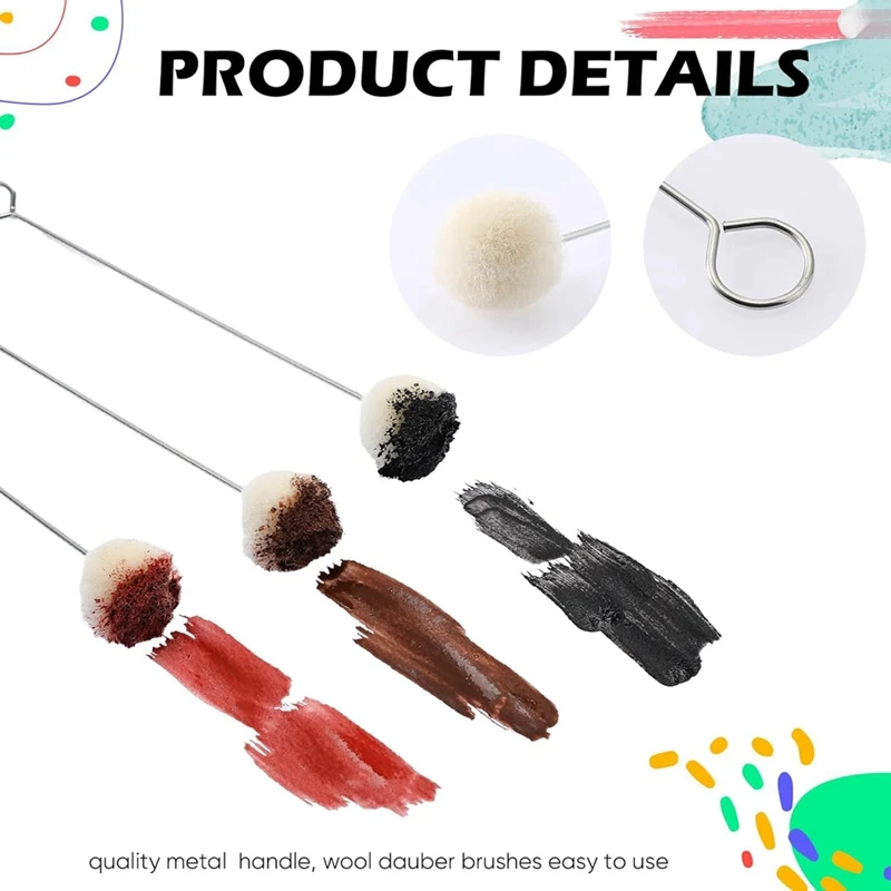 200 Pieces Wool Daubers Ball Brush Set Leather Dye Tool With Metal Handle Applicator Tool Set For Leather Dye Wool Dye Dauber