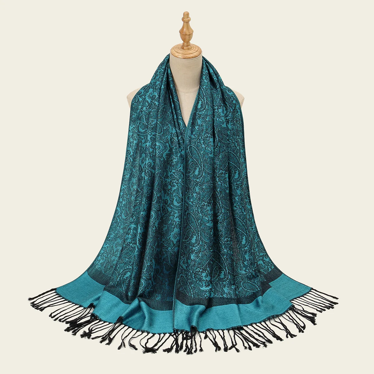 Coperta con nappe Jacquard in stile etnico Paisley spessa Pashmina inverno caldo scialle avvolgere sciarpa in Cashmere donna fazzoletto da collo