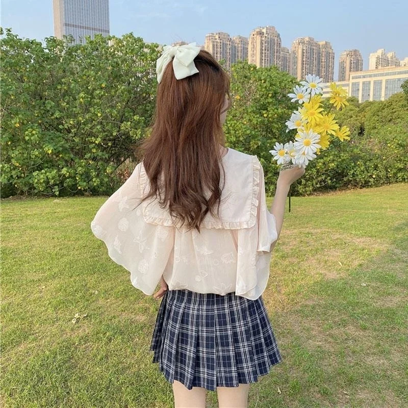 

Short Sleeve Shirts Womens Poplin Stand Collar Pintucked Tunic Party Minimalist Urban Modern Artistic Student Youthful Statement