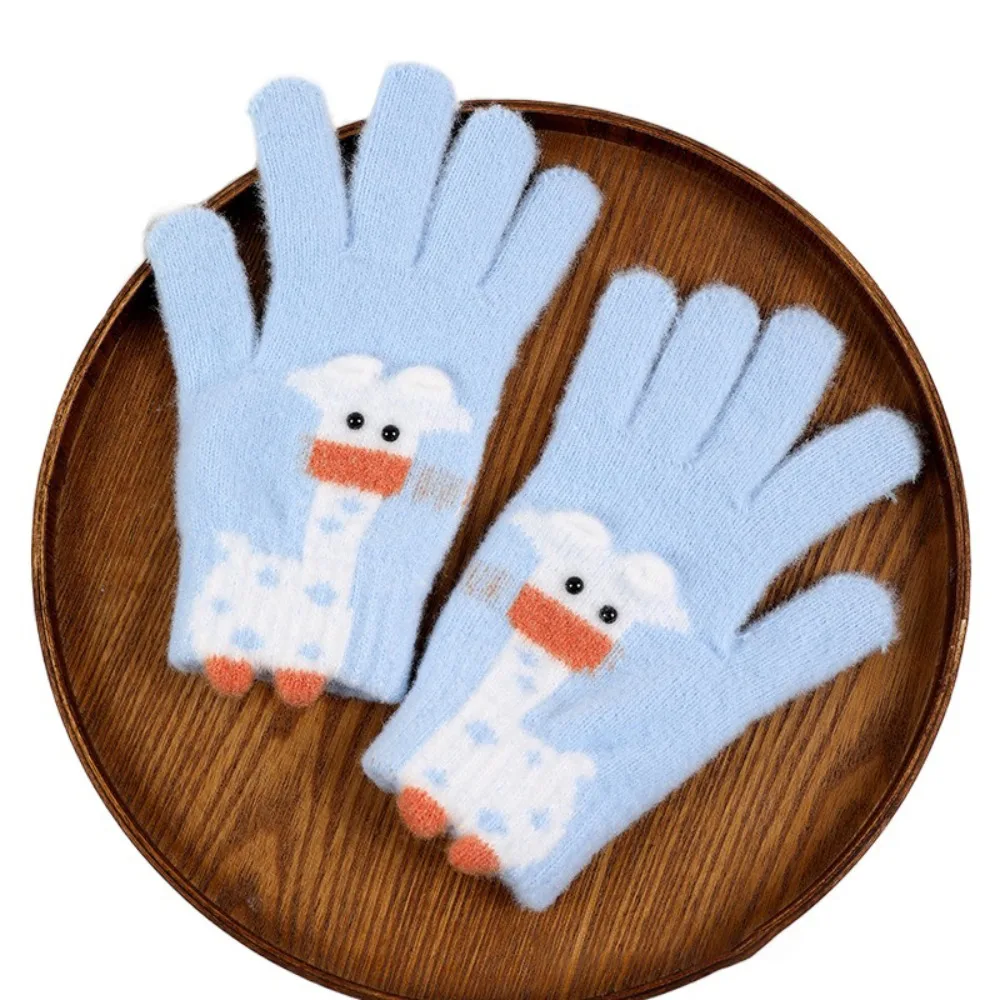 

Soft" Cartoon Finger Gloves Warm Knitted Comfortable Fit Women Mittens Stretchable Windproof Cold Proof Gloves Gift