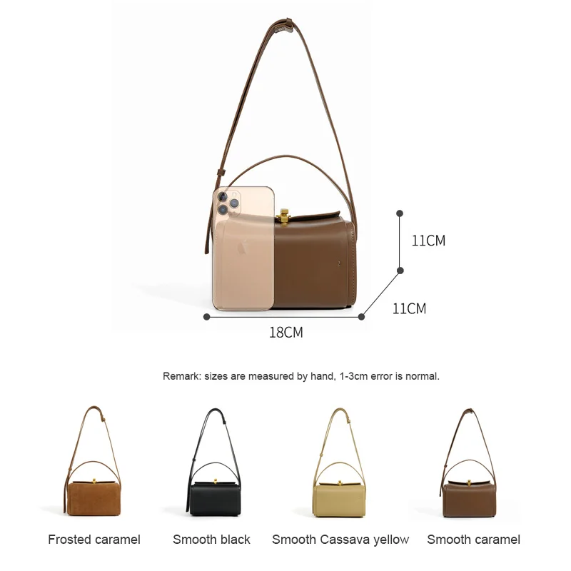 2023 Korean Vintage Box Bag Women Split Cowhide Leather Underarm Shoulder Bag Lady Ins Fashion Small Square Messenger Handbag