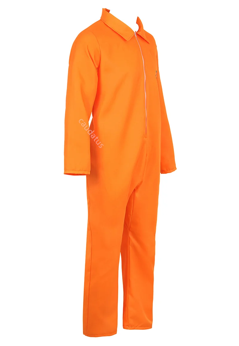 Prisoner Costume Orange Outfit Mens Women Halloween Prison Jumpsuit Adult Jail Criminal Cosplay Fancy