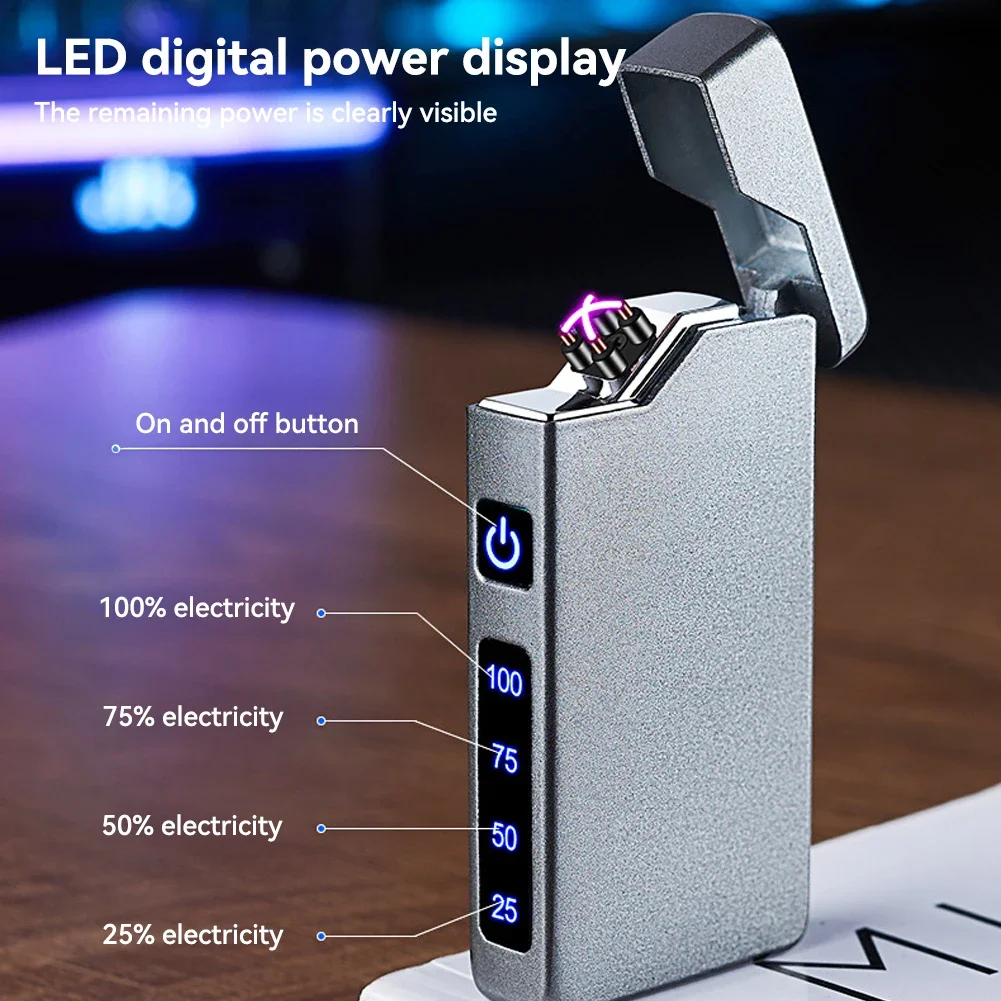 

Type-C Fast Charging Metal Lighter Intelligent Strong Windproof Dual Arc Source Digital Display Touch Sensor Cigarette Accessori