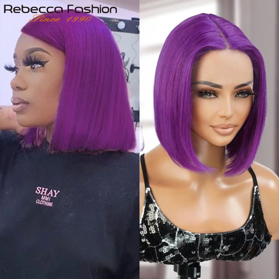 

Halloween Cosplay Purple Hair 13x5x1 Transparent Lace Front Human Hair Wigs 180 Density Short Straight Lace Bob Wigs Human Hair