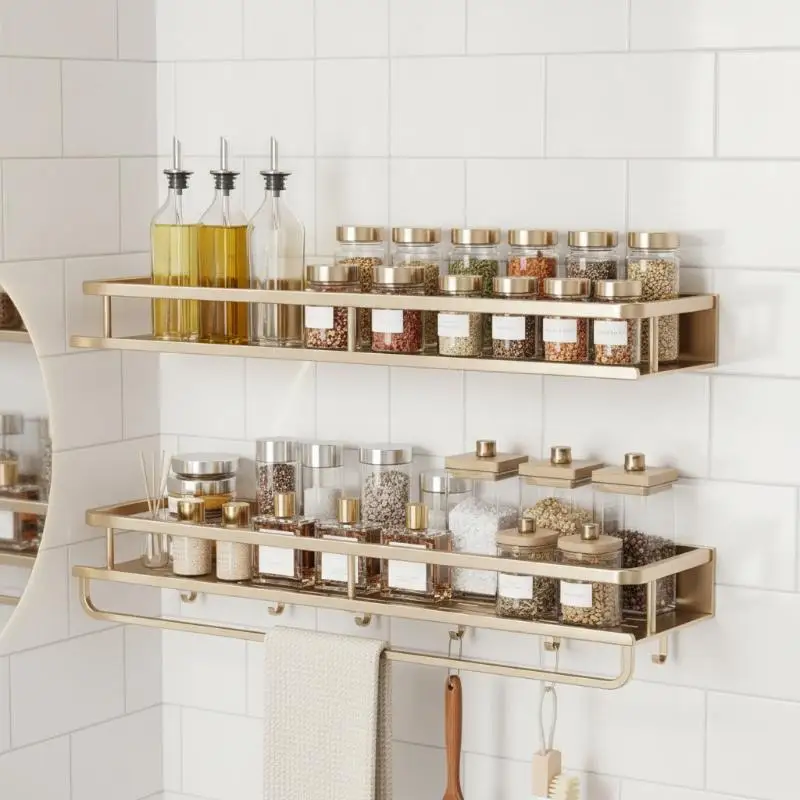 Wall-Mounted Rust-Proof Storage Shelf Multipurpose Aluminum Organizer for Bathroom Kitchen Small Home